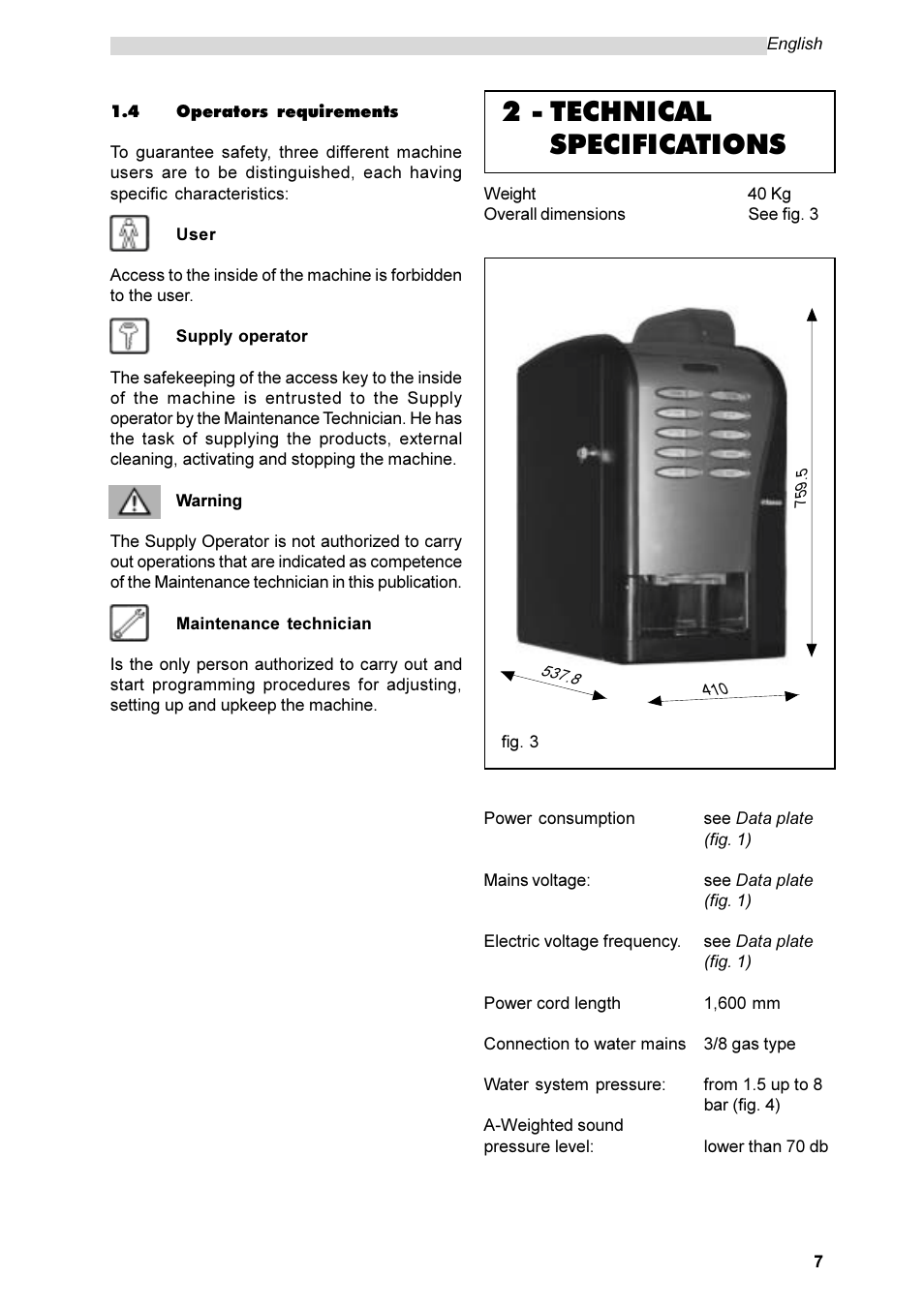 2 - technical specifications | Philips Saeco ESPRESSO SG200E User Manual | Page 7 / 68