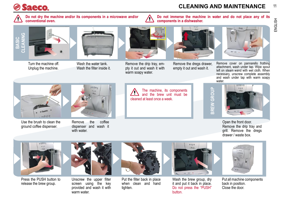 Cleaning and maintenance | Philips Saeco INCANTO SUP021R User Manual | Page 11 / 16