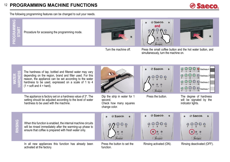 Programming machine functions | Philips Saeco INCANTO SUP021R User Manual | Page 12 / 16