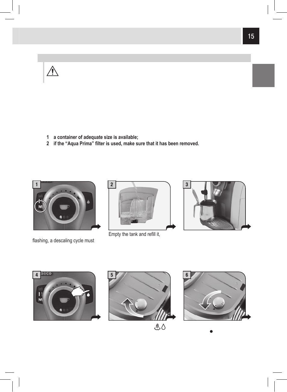 Descaling | Philips Saeco Odea Giro User Manual | Page 15 / 22