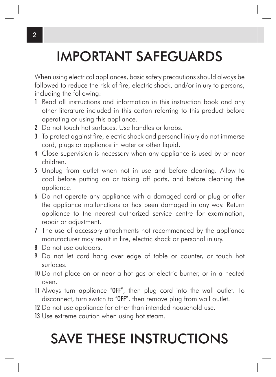 Important safeguards, Save these instructions | Philips Saeco Odea Giro User Manual | Page 2 / 22