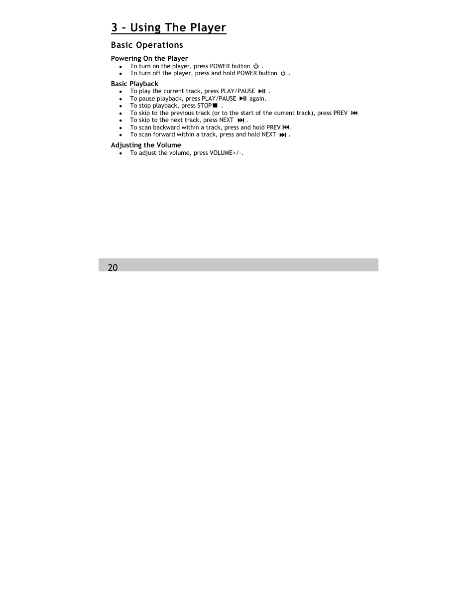 3 – using the player, Basic operations | Siren Players Siren 1GB User Manual | Page 20 / 43