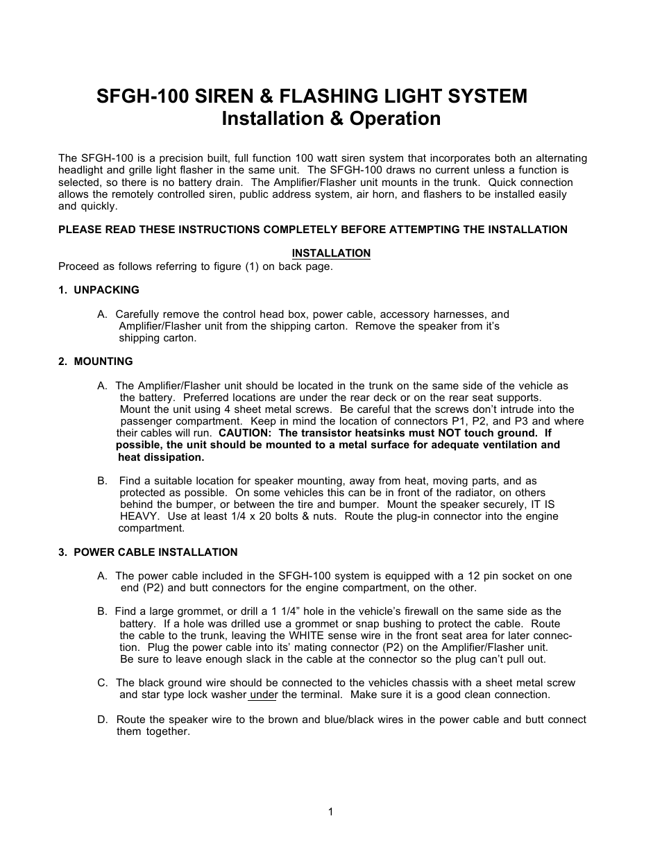 Siren Players SFGH-100 User Manual | 5 pages