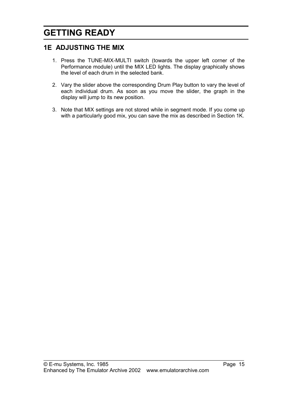 1e adjusting the mix, Getting ready | SP Studio Systems SP-12 User Manual | Page 15 / 99