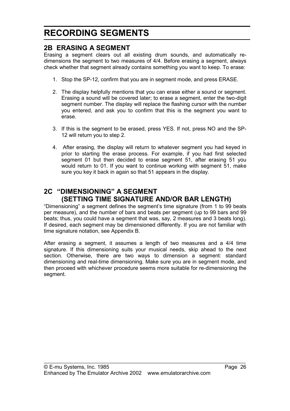2b erasing a segment, 2c “dimensioning” a segment, Dimensioning” a segment | Recording segments | SP Studio Systems SP-12 User Manual | Page 26 / 99