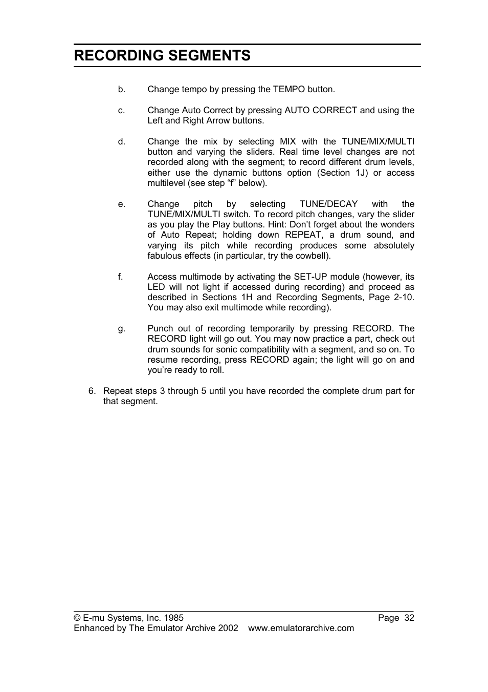 Recording segments | SP Studio Systems SP-12 User Manual | Page 32 / 99