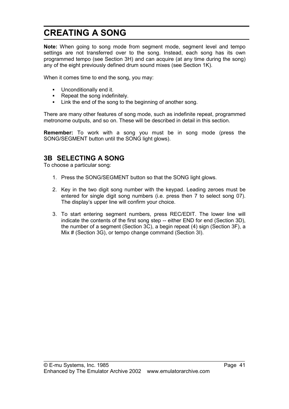 3b selecting a song, Selecting a song, Creating a song | SP Studio Systems SP-12 User Manual | Page 41 / 99