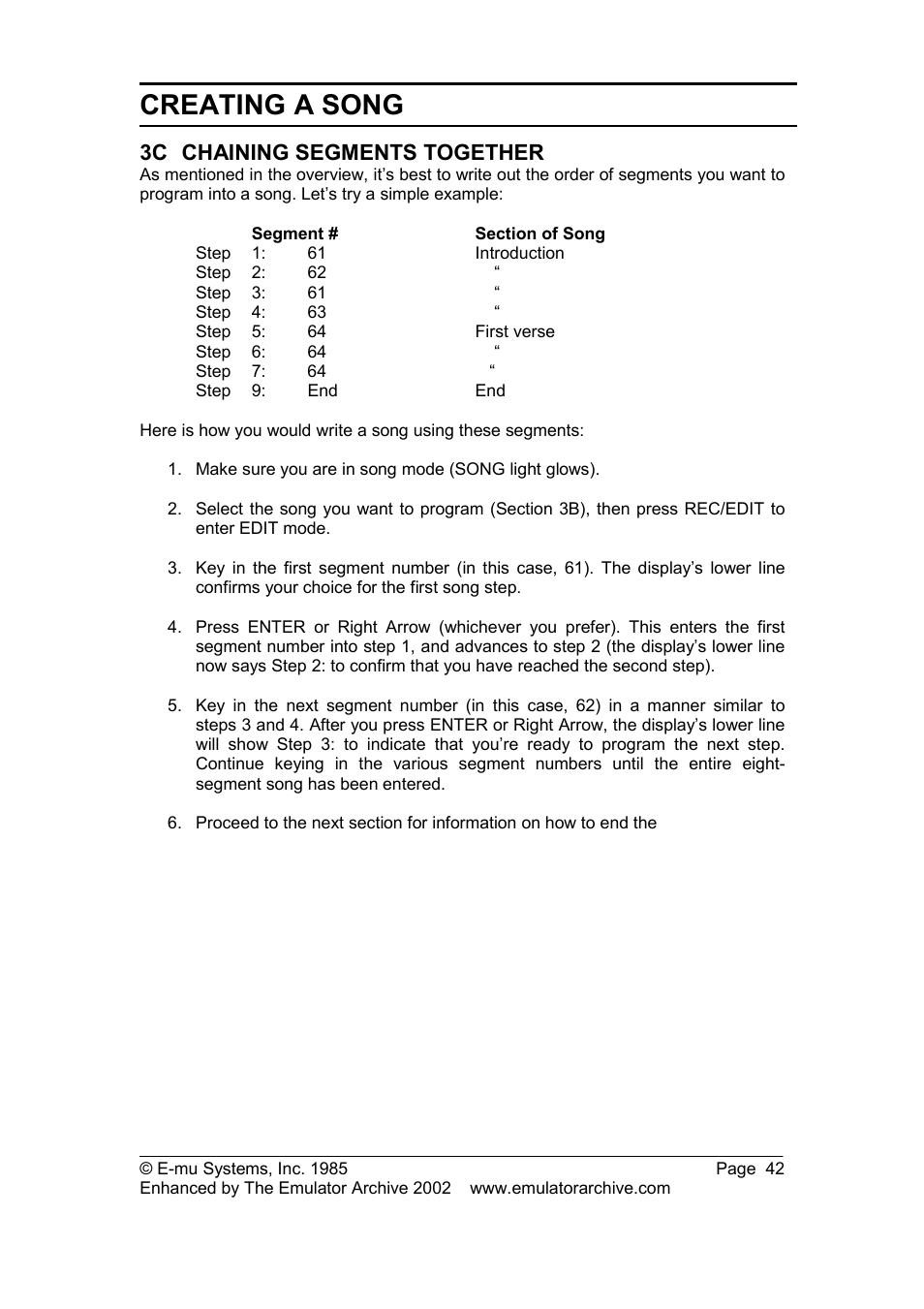 3c chaining segments together, Chaining segments together, Creating a song | SP Studio Systems SP-12 User Manual | Page 42 / 99
