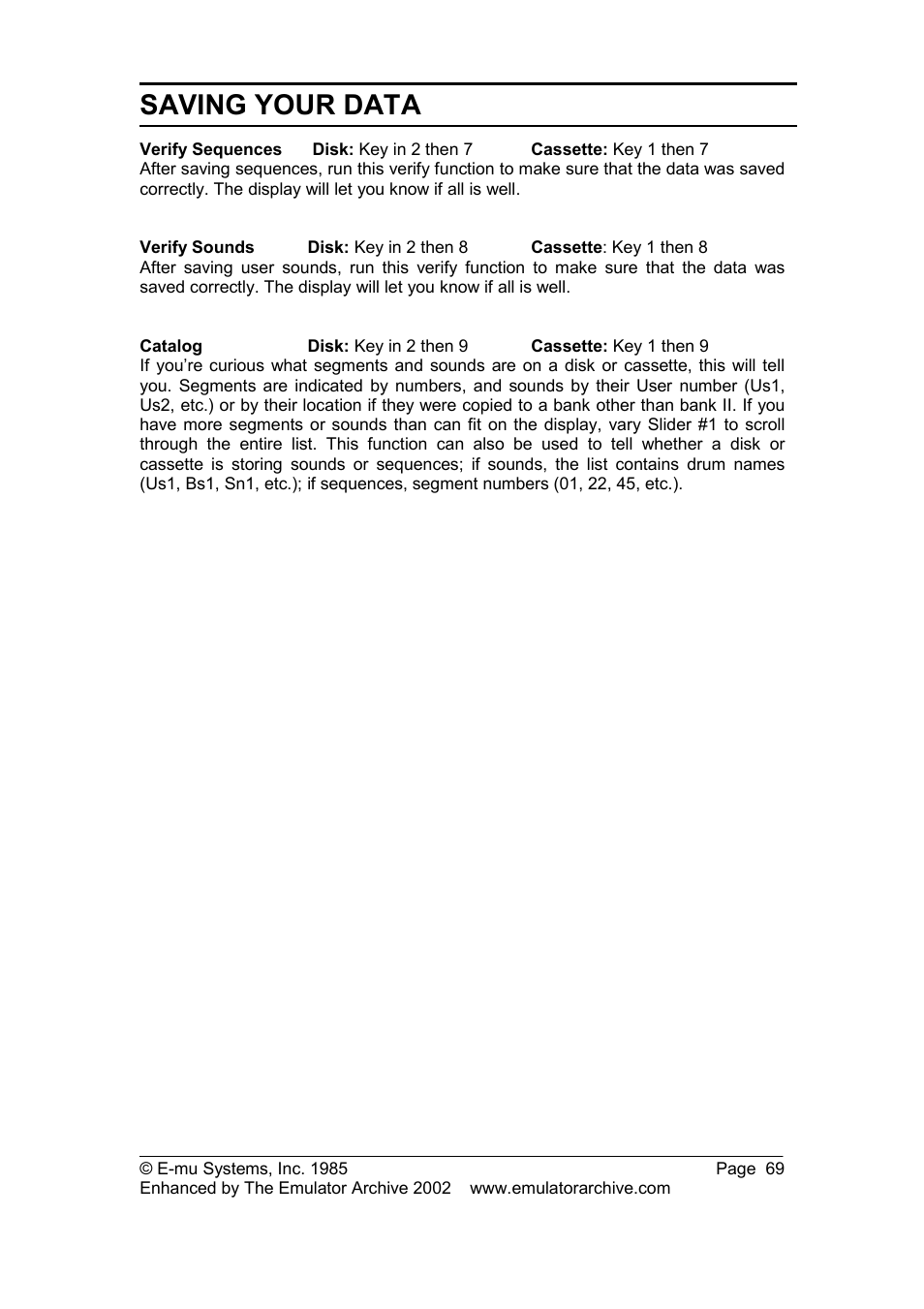 Saving your data | SP Studio Systems SP-12 User Manual | Page 69 / 99