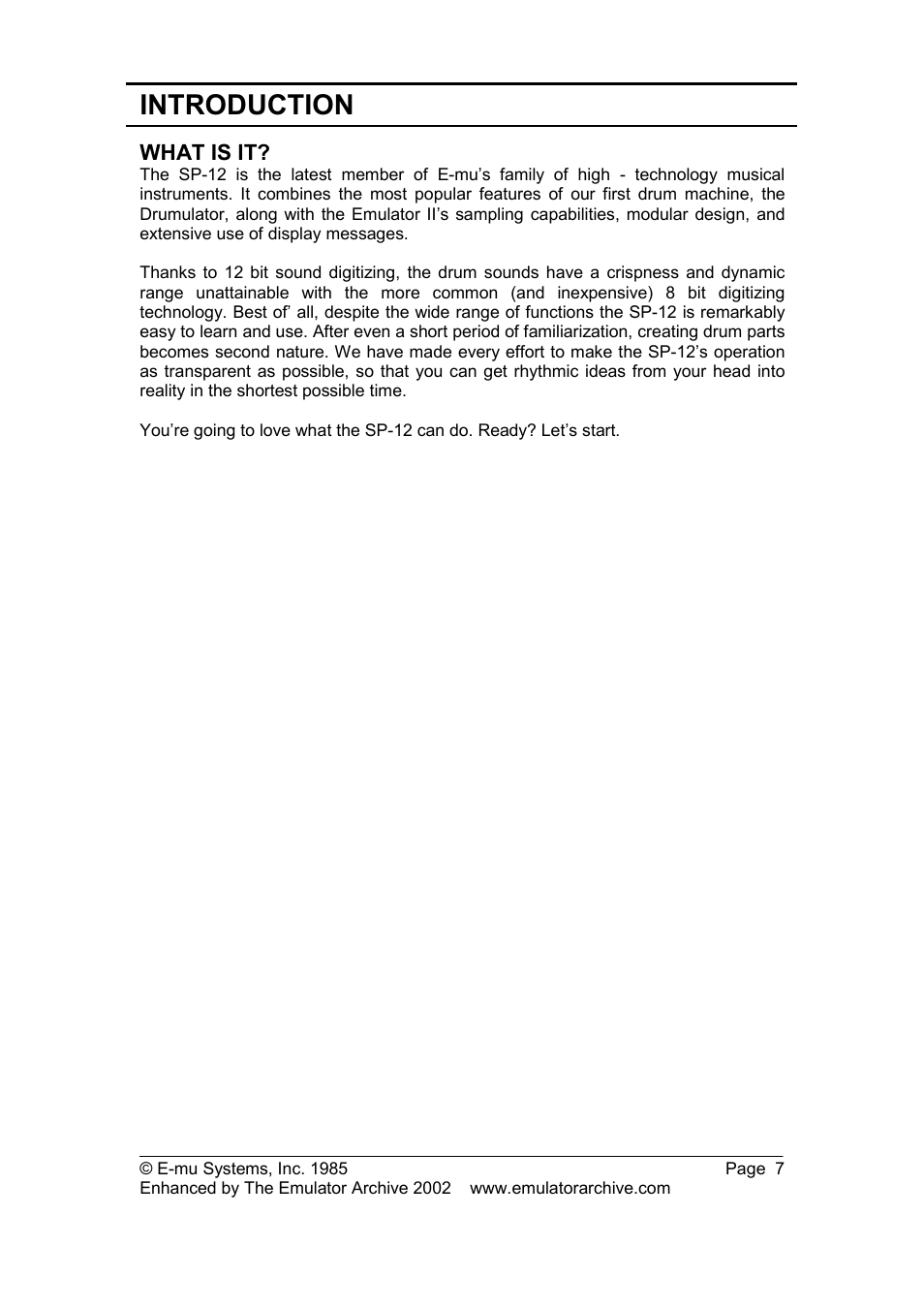 What is it, Introduction | SP Studio Systems SP-12 User Manual | Page 7 / 99