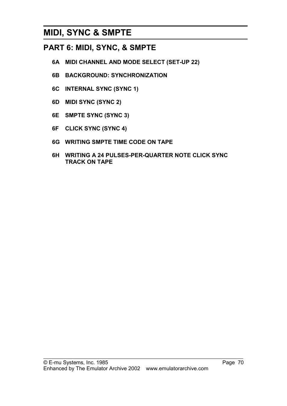 Part 6: midi, sync, & smpte, Midi, sync & smpte | SP Studio Systems SP-12 User Manual | Page 70 / 99