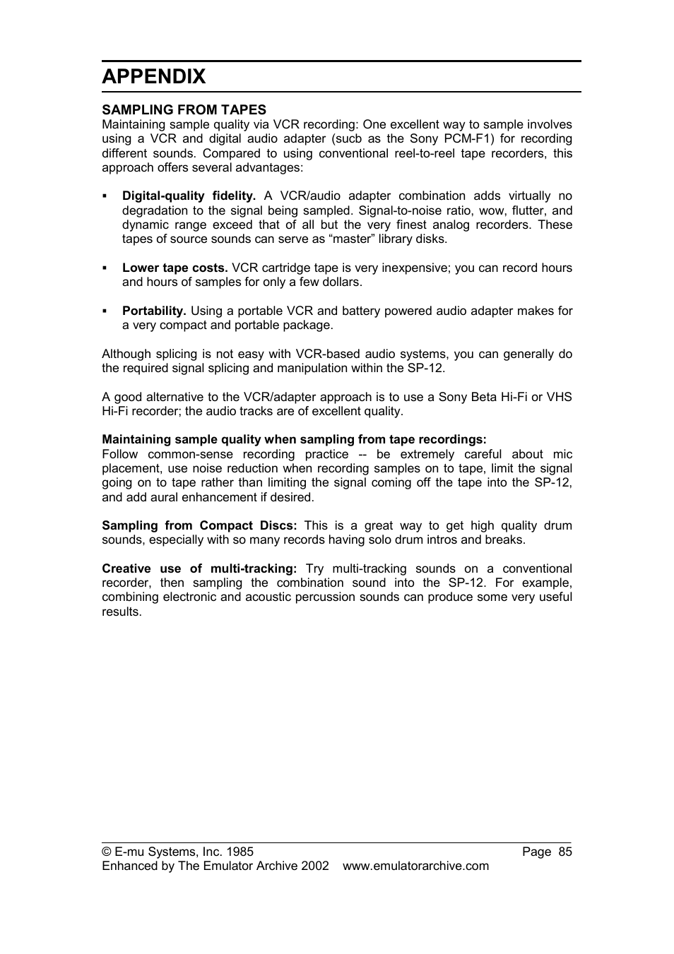 Appendix | SP Studio Systems SP-12 User Manual | Page 85 / 99