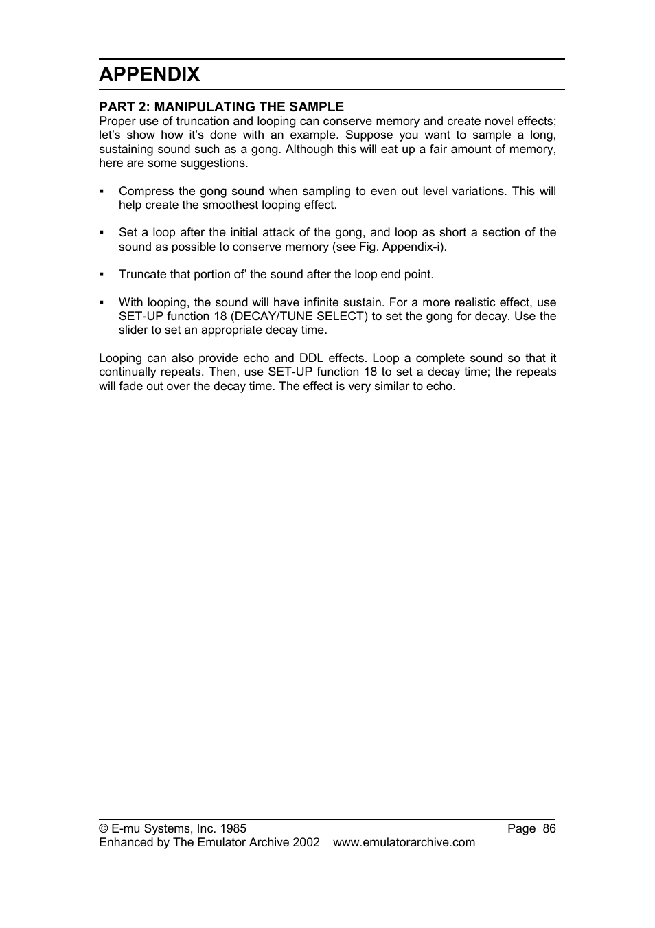 Part 2: manipulating the sample, Appendix | SP Studio Systems SP-12 User Manual | Page 86 / 99
