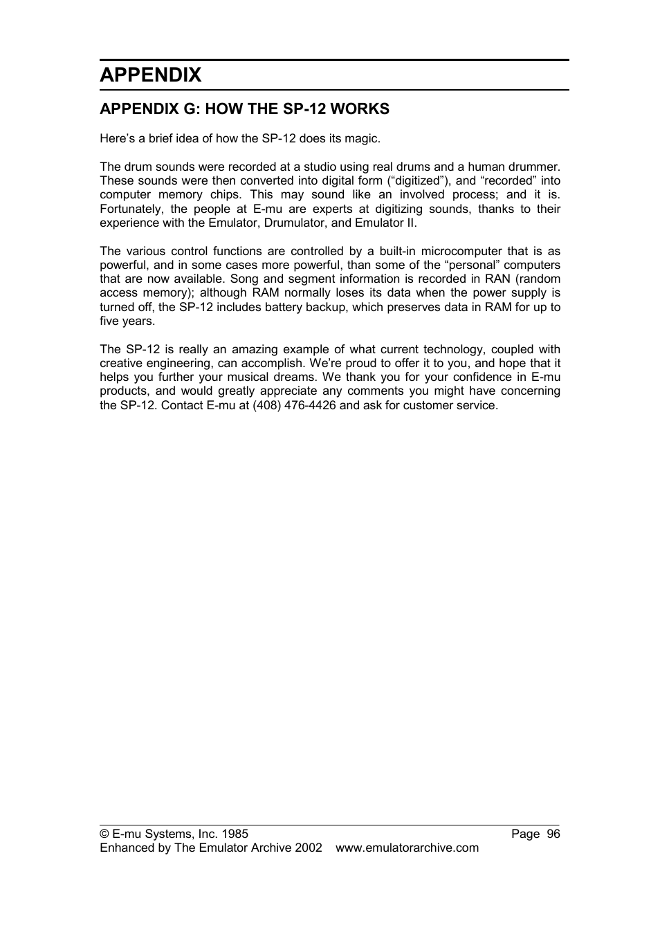 Appendix g: how the sp-12 works, Appendix | SP Studio Systems SP-12 User Manual | Page 96 / 99