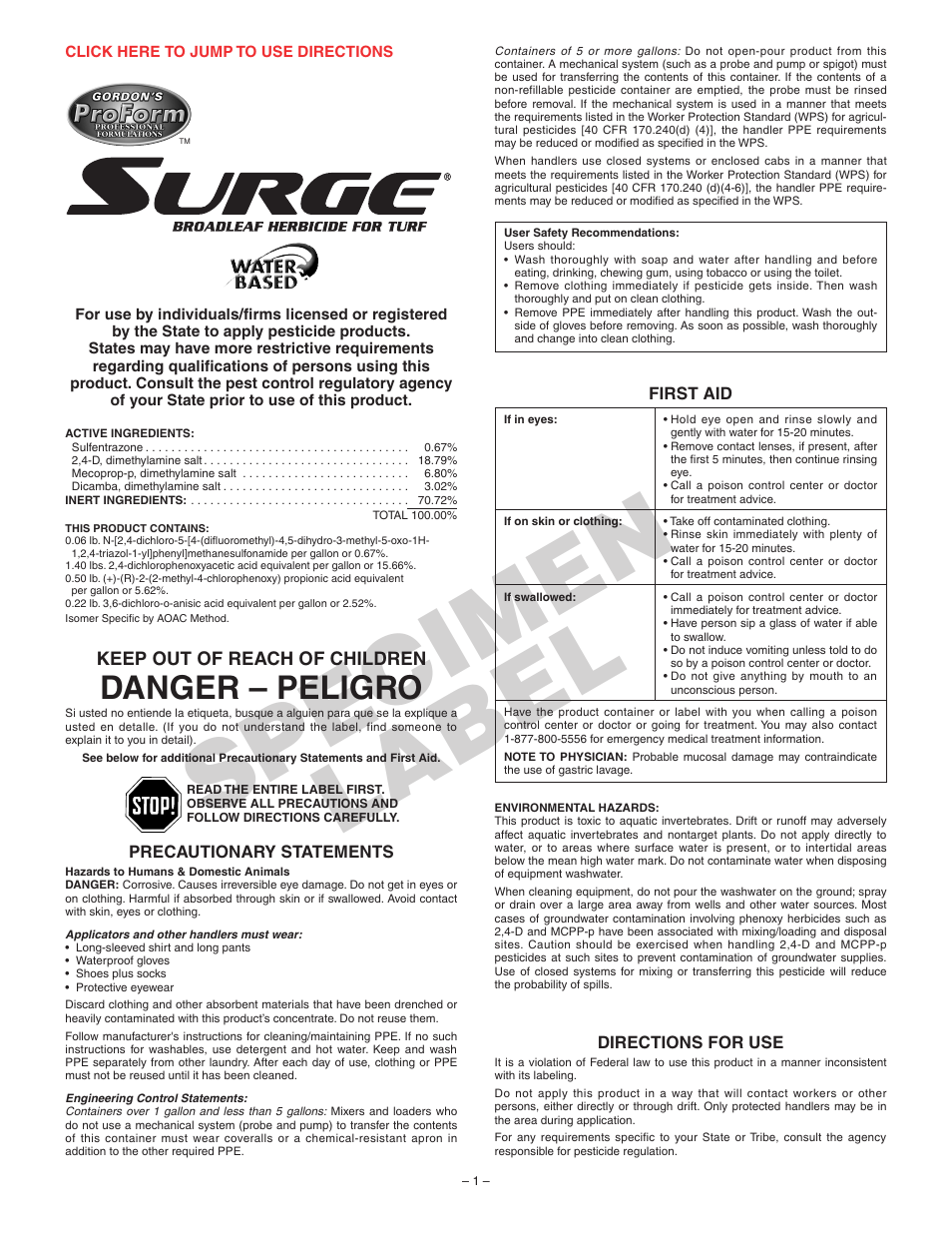 Surge Water Broadleaf Herbicide For Turf User Manual | 5 pages
