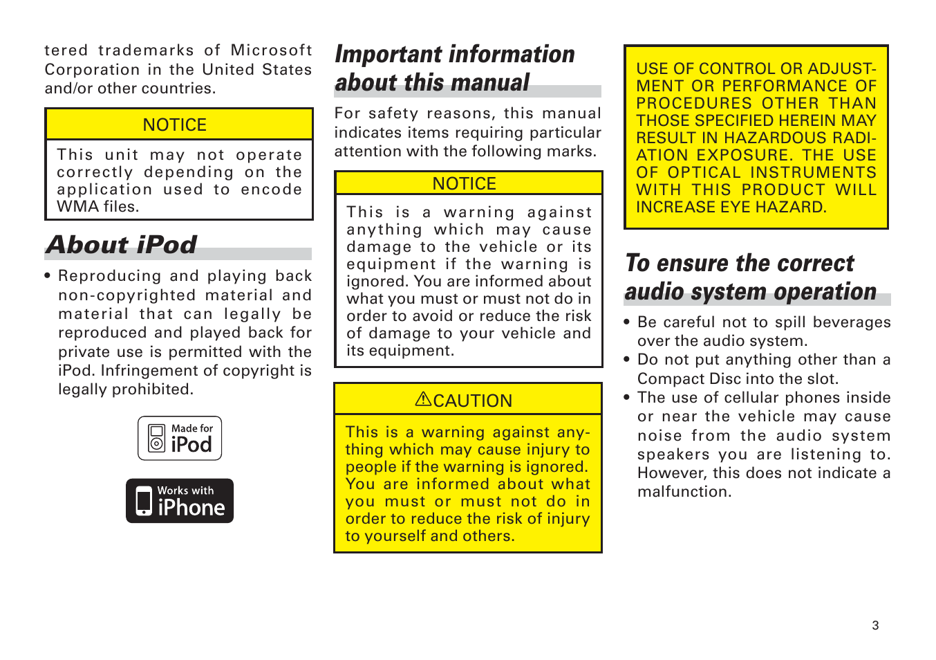 About ipod, Important information about this manual | Scion PT546-00100 User Manual | Page 3 / 48