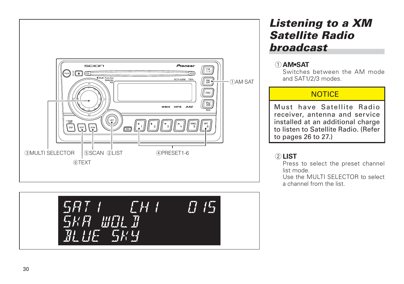 Listening to a xm satellite radio broadcast -31, Listening to a xm satellite radio broadcast | Scion PT546-00100 User Manual | Page 30 / 48
