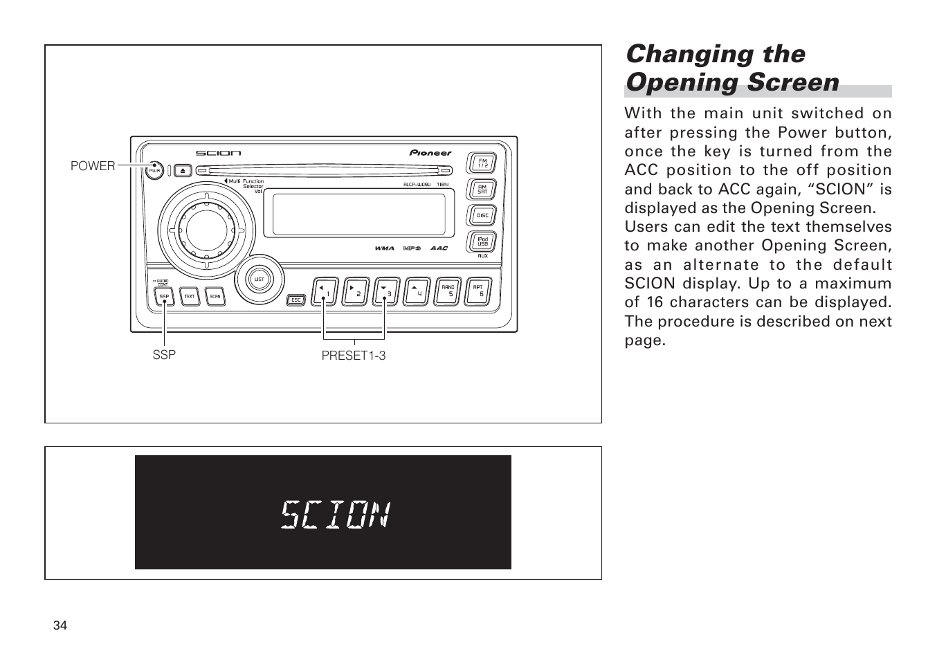 Changing the opening screen -35, Changing the opening screen | Scion PT546-00100 User Manual | Page 34 / 48