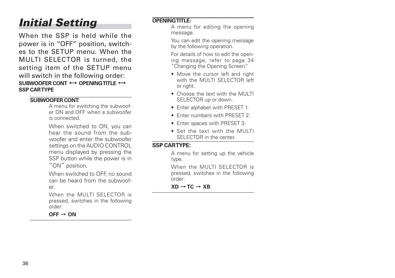 Initial setting | Scion PT546-00100 User Manual | Page 36 / 48