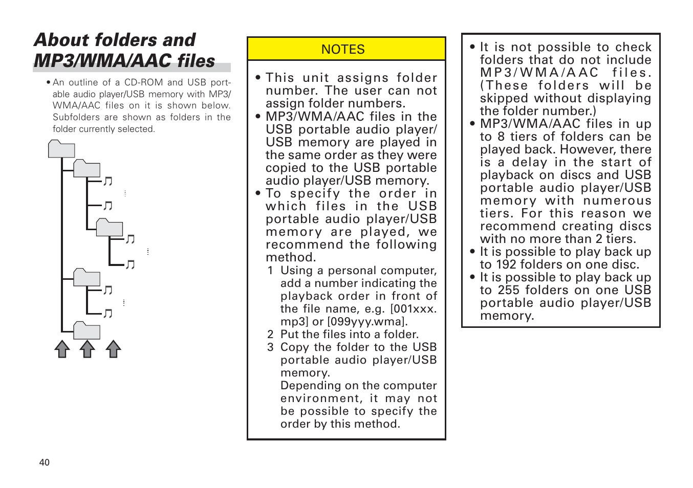 About folders and mp3/wma/aac files | Scion PT546-00100 User Manual | Page 40 / 48