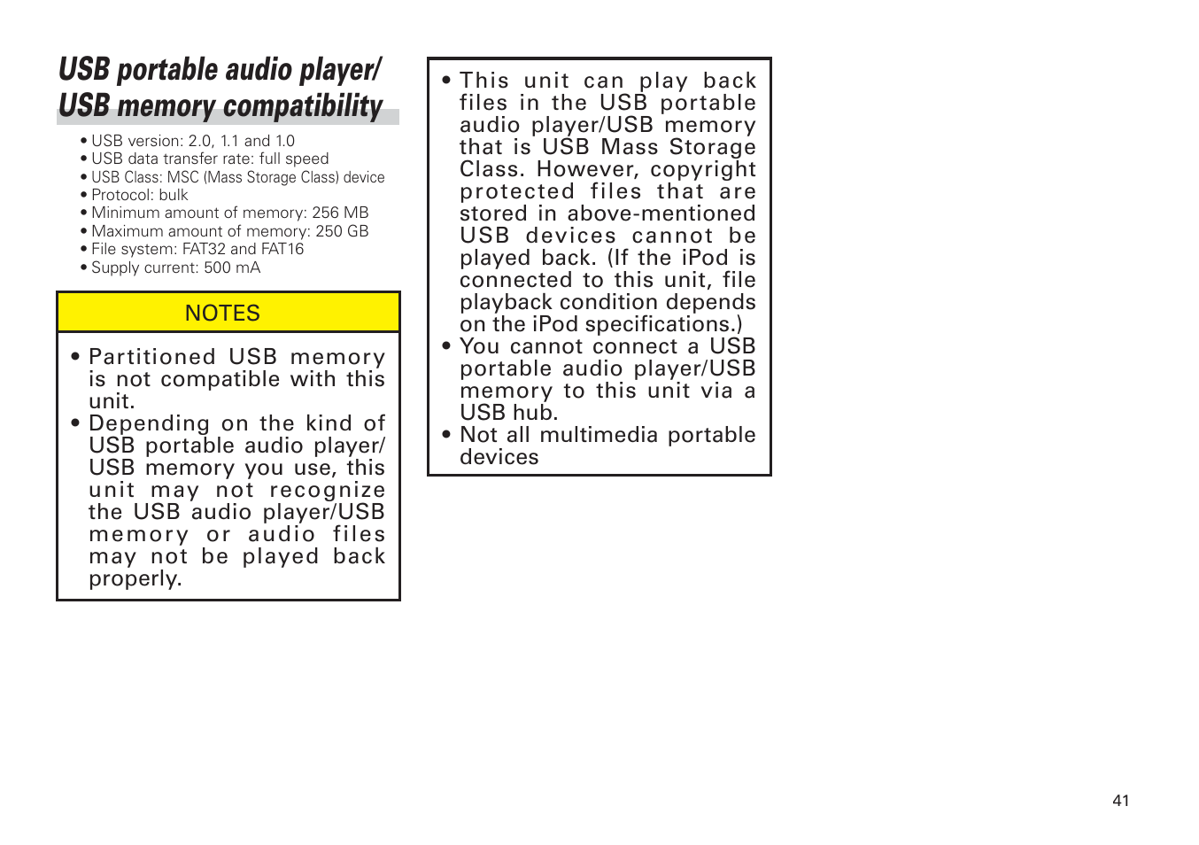 Usb portable audio player/usb memory compatibility | Scion PT546-00100 User Manual | Page 41 / 48