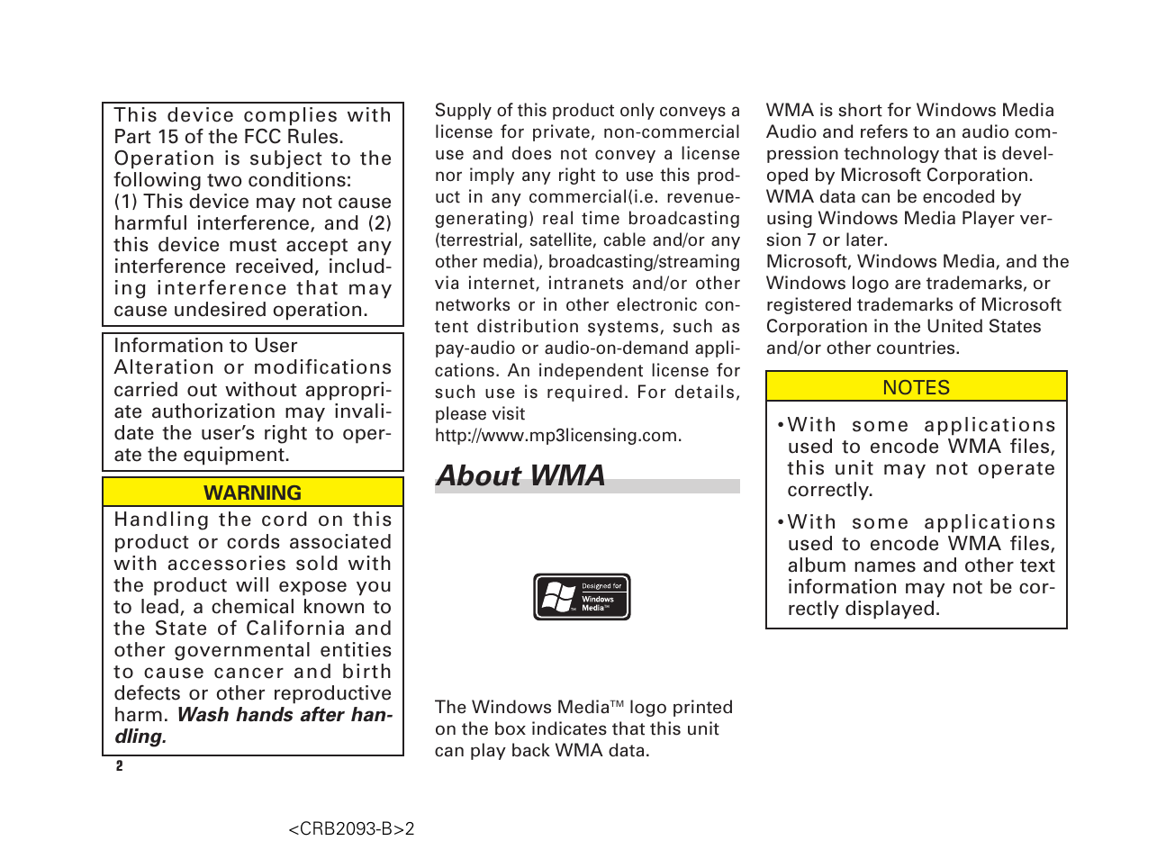 About wma | Scion AM/FM/CD Player User Manual | Page 2 / 32