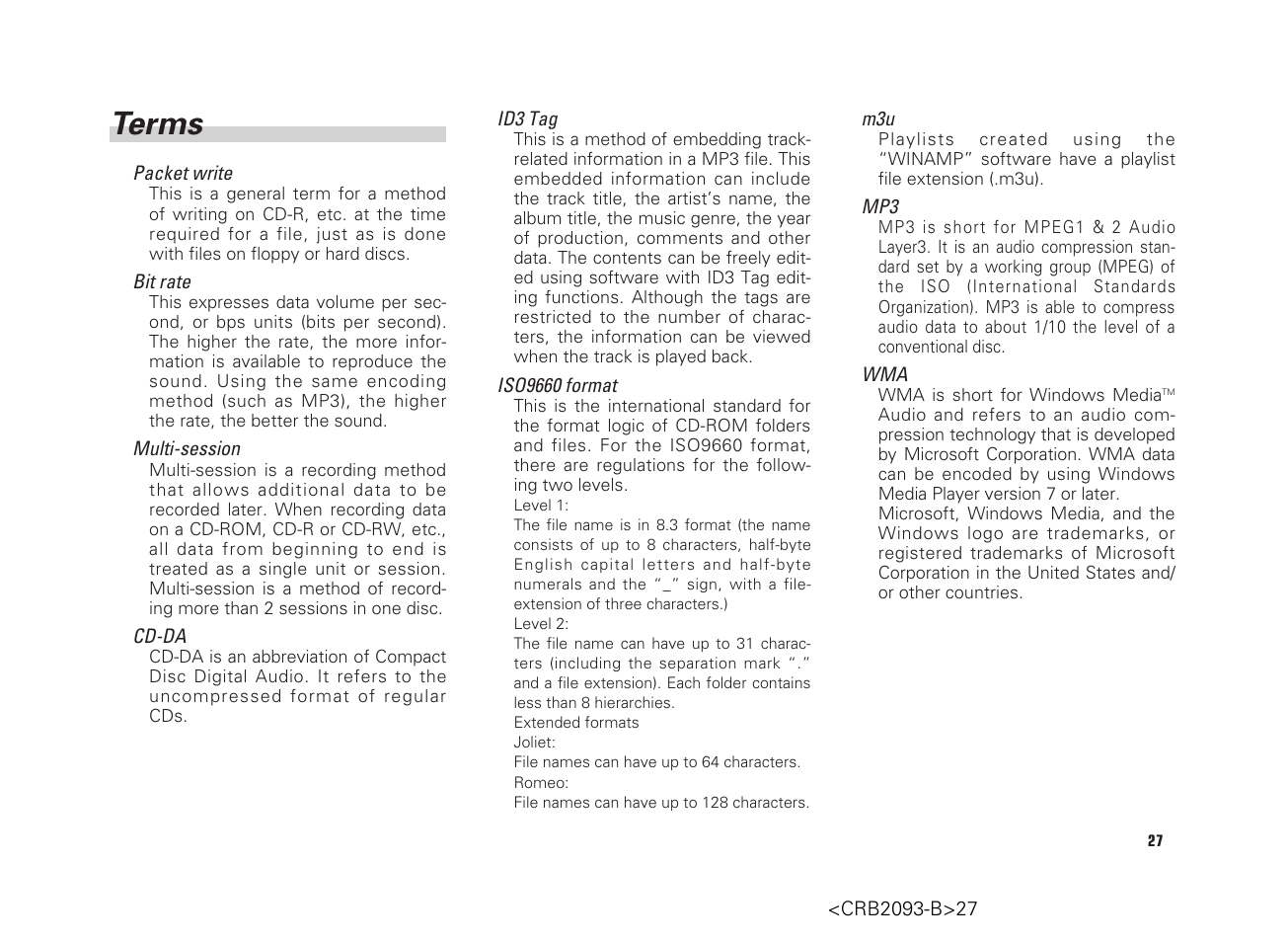 Terms | Scion AM/FM/CD Player User Manual | Page 27 / 32