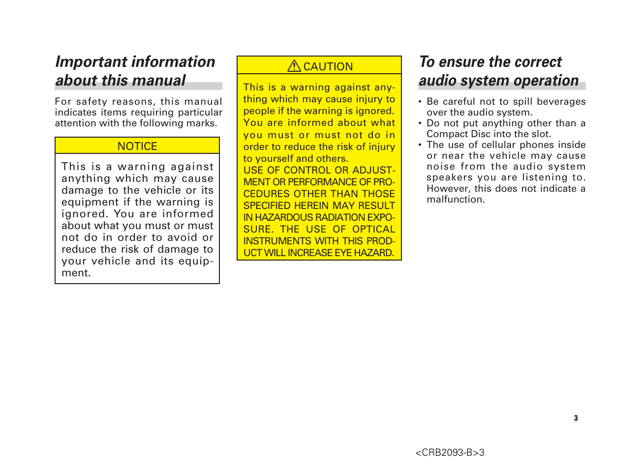Important information about this manual | Scion AM/FM/CD Player User Manual | Page 3 / 32