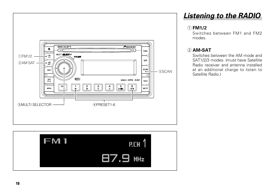 Listening to the radio -11, Listening to the radio | Scion PT546-00081 User Manual | Page 10 / 44