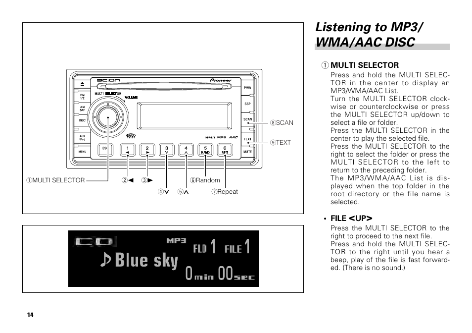Listening to mp3/wma/aac disc -16, Listening to mp3/ wma/aac disc | Scion PT546-00081 User Manual | Page 14 / 44
