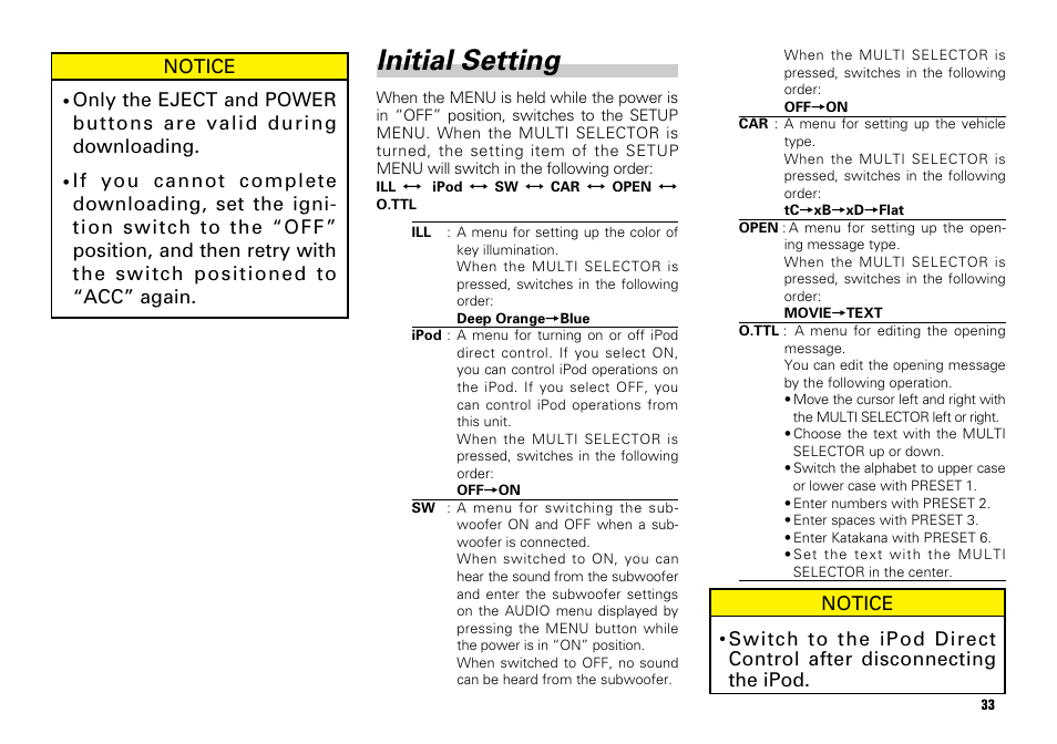 Initial setting, Notice | Scion PT546-00081 User Manual | Page 33 / 44