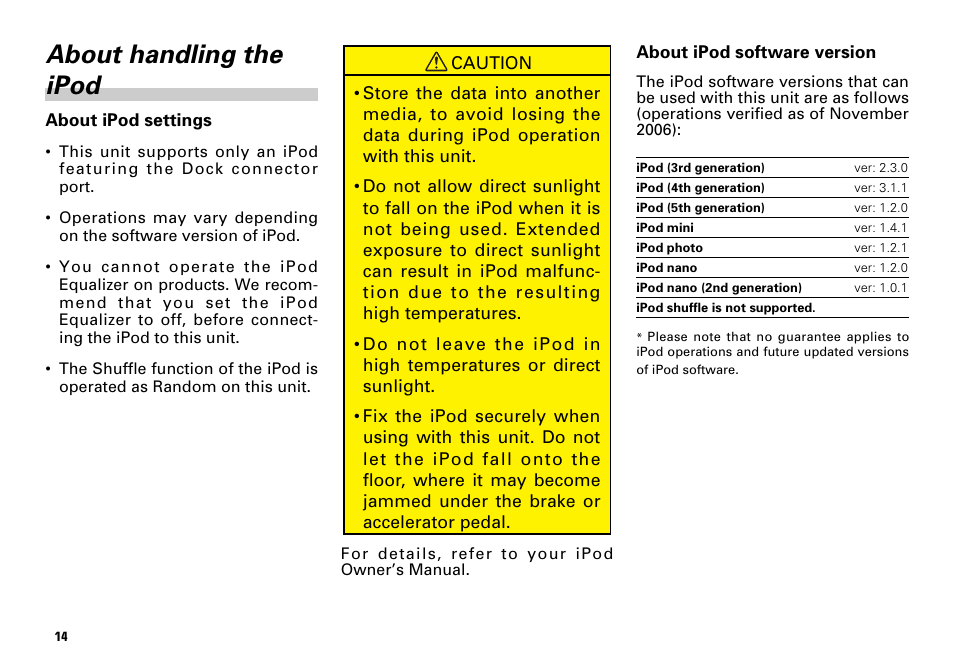 About handling the ipod | Scion PT546-00080 User Manual | Page 14 / 40