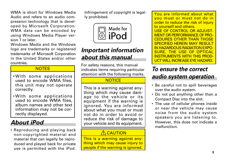 About ipod, Important information about this manual | Scion PT546-00080 User Manual | Page 3 / 40