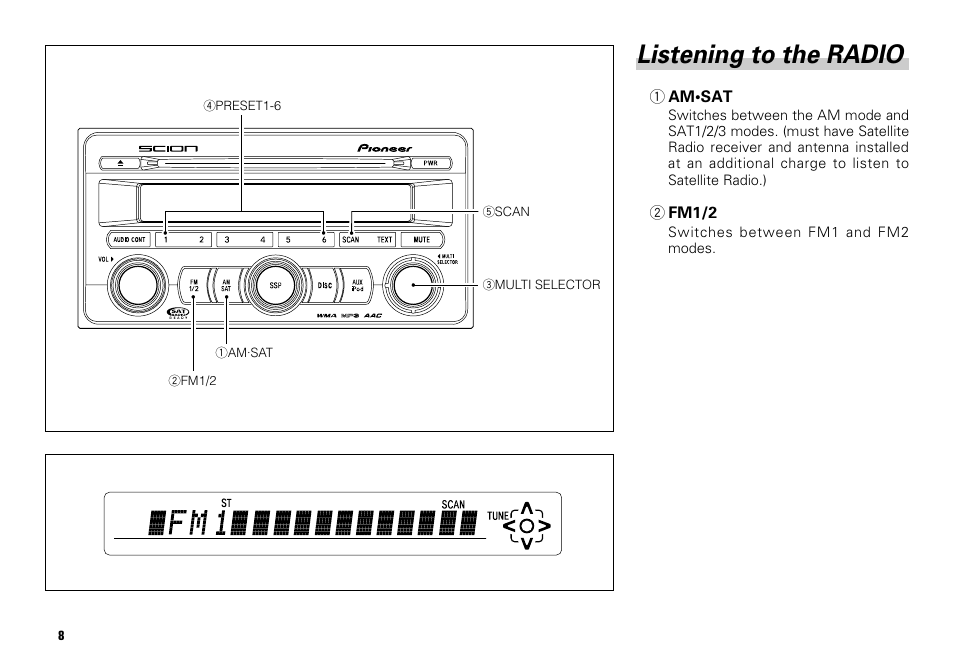 Listening to the radio -9, Listening to the radio | Scion PT546-00080 User Manual | Page 8 / 40