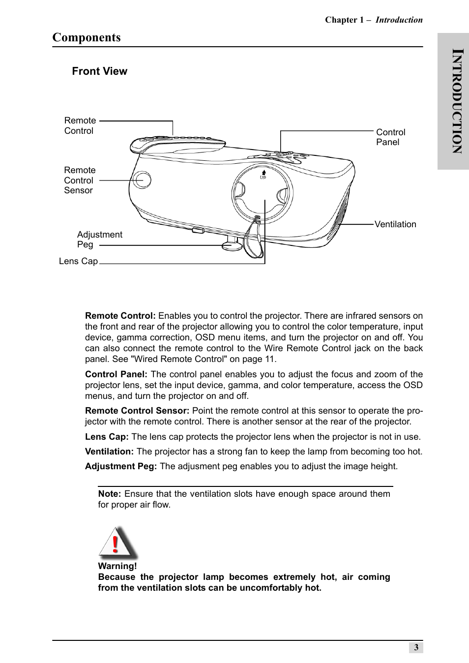 Components, Front view, Ntr o duction | Silicon Optix 50HD User Manual | Page 12 / 68