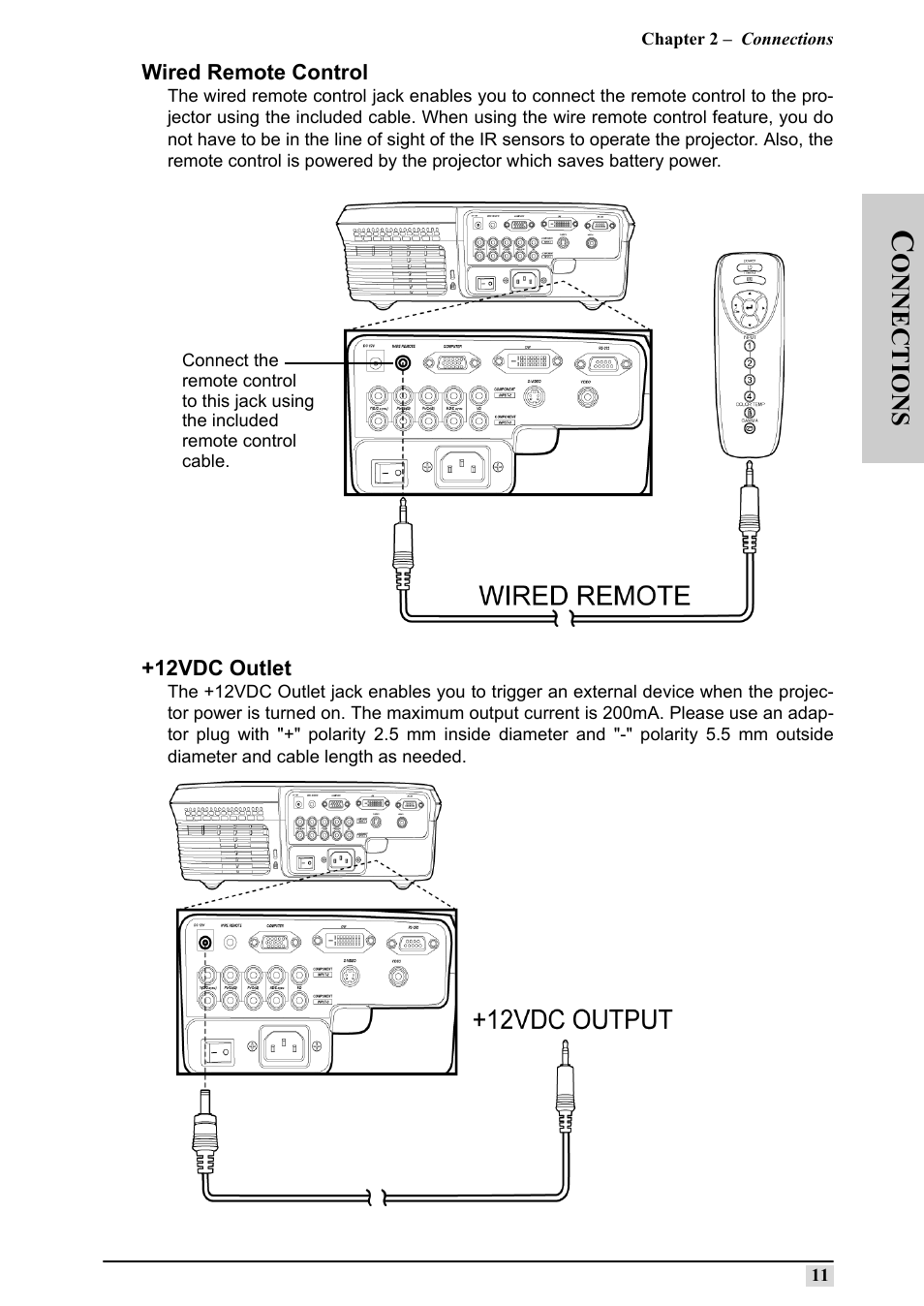 Wired remote control, 12vdc outlet, Wired remote control +12vdc outlet | Onnections | Silicon Optix 50HD User Manual | Page 20 / 68