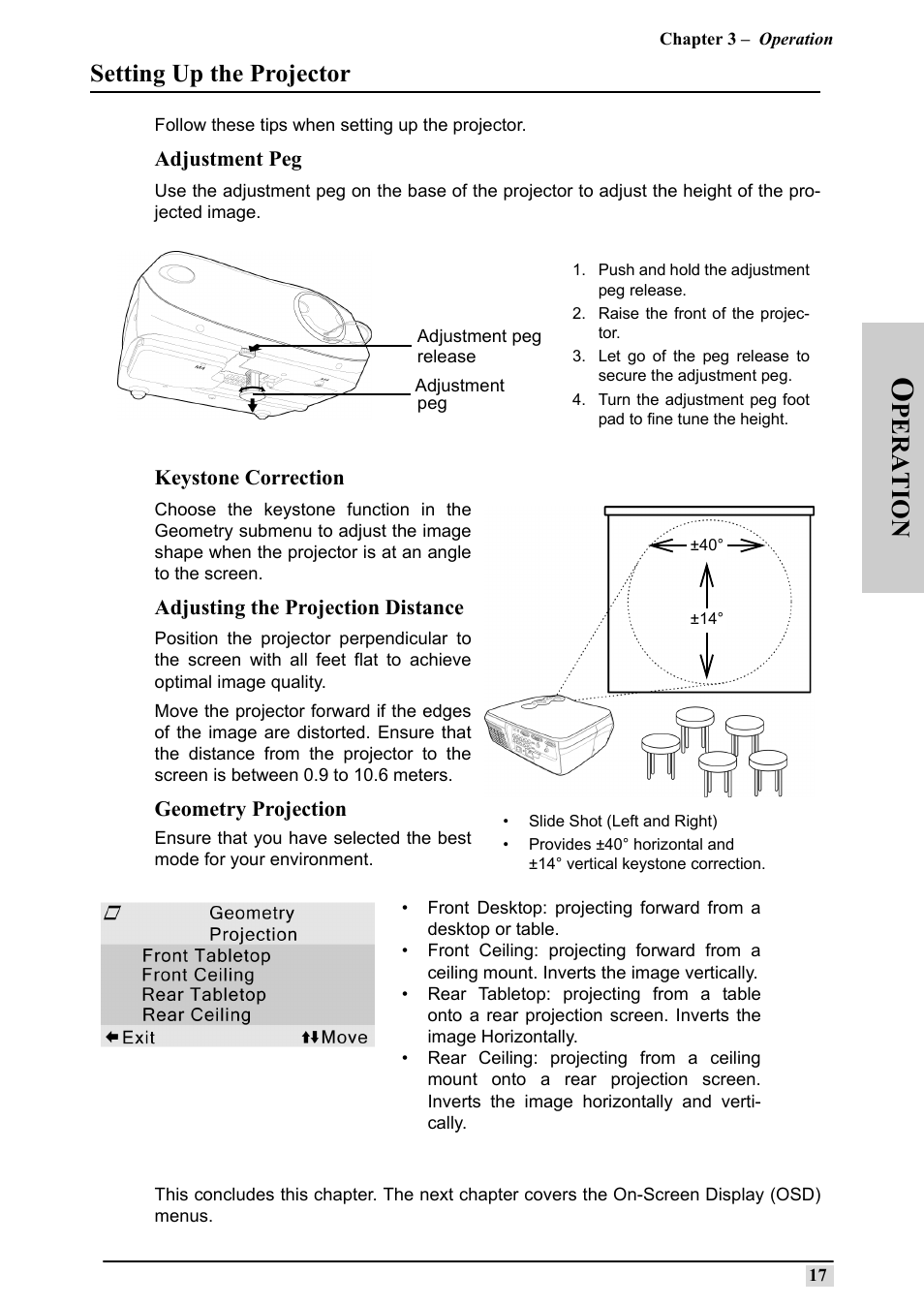 Setting up the projector, Pera tion | Silicon Optix 50HD User Manual | Page 26 / 68