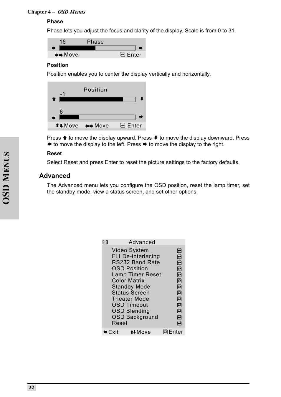 Advanced, Osd m, Enus | Silicon Optix 50HD User Manual | Page 31 / 68