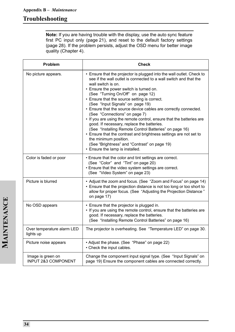 Troubleshooting, Aintenance | Silicon Optix 50HD User Manual | Page 43 / 68