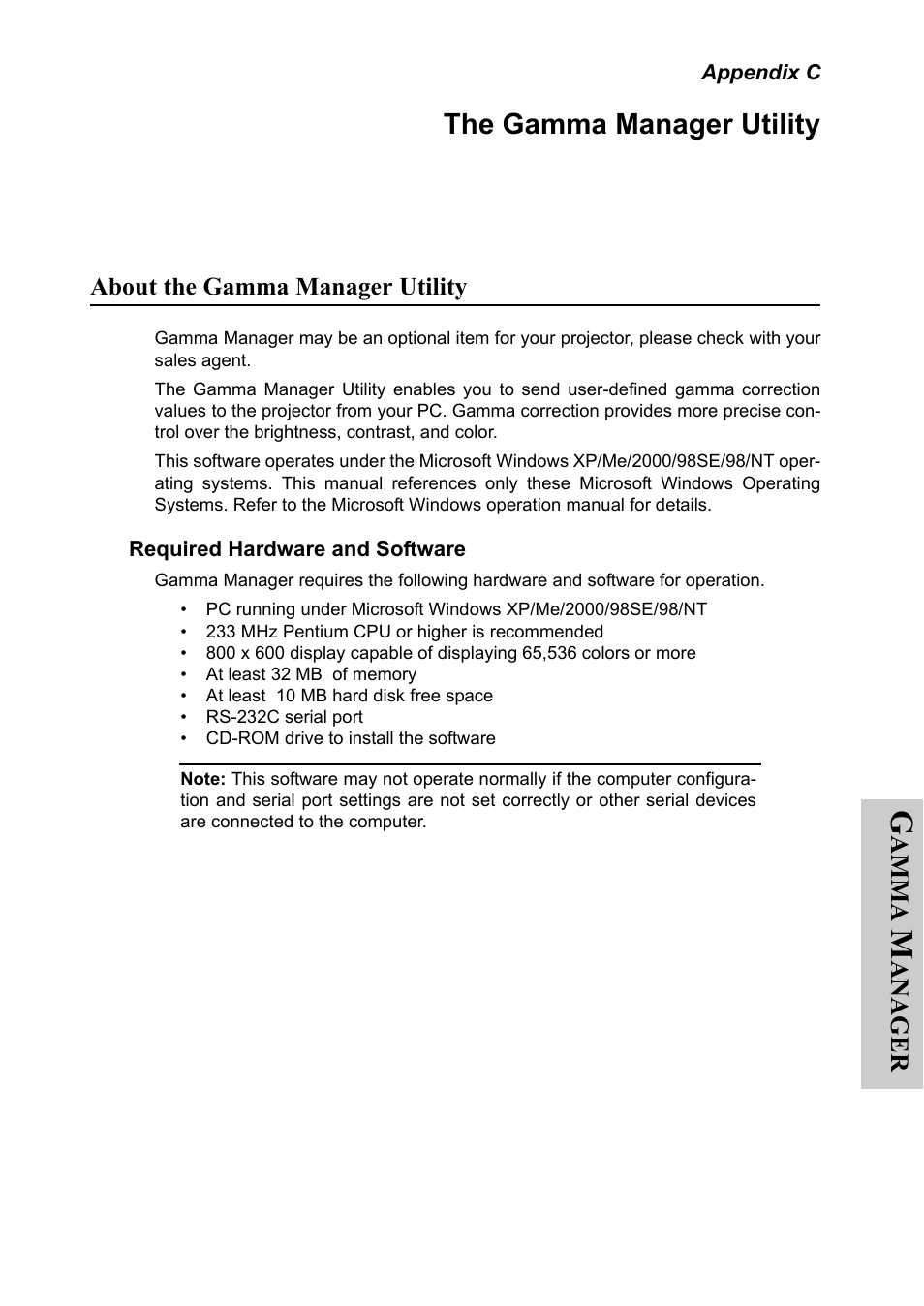 Appendix c, The gamma manager utility, About the gamma manager utility | Required hardware and software, Appendix c the gamma manager utility | Silicon Optix 50HD User Manual | Page 44 / 68