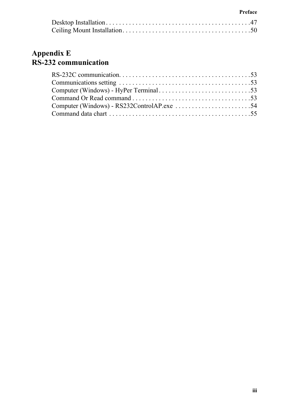 Appendix e rs-232 communication | Silicon Optix 50HD User Manual | Page 5 / 68