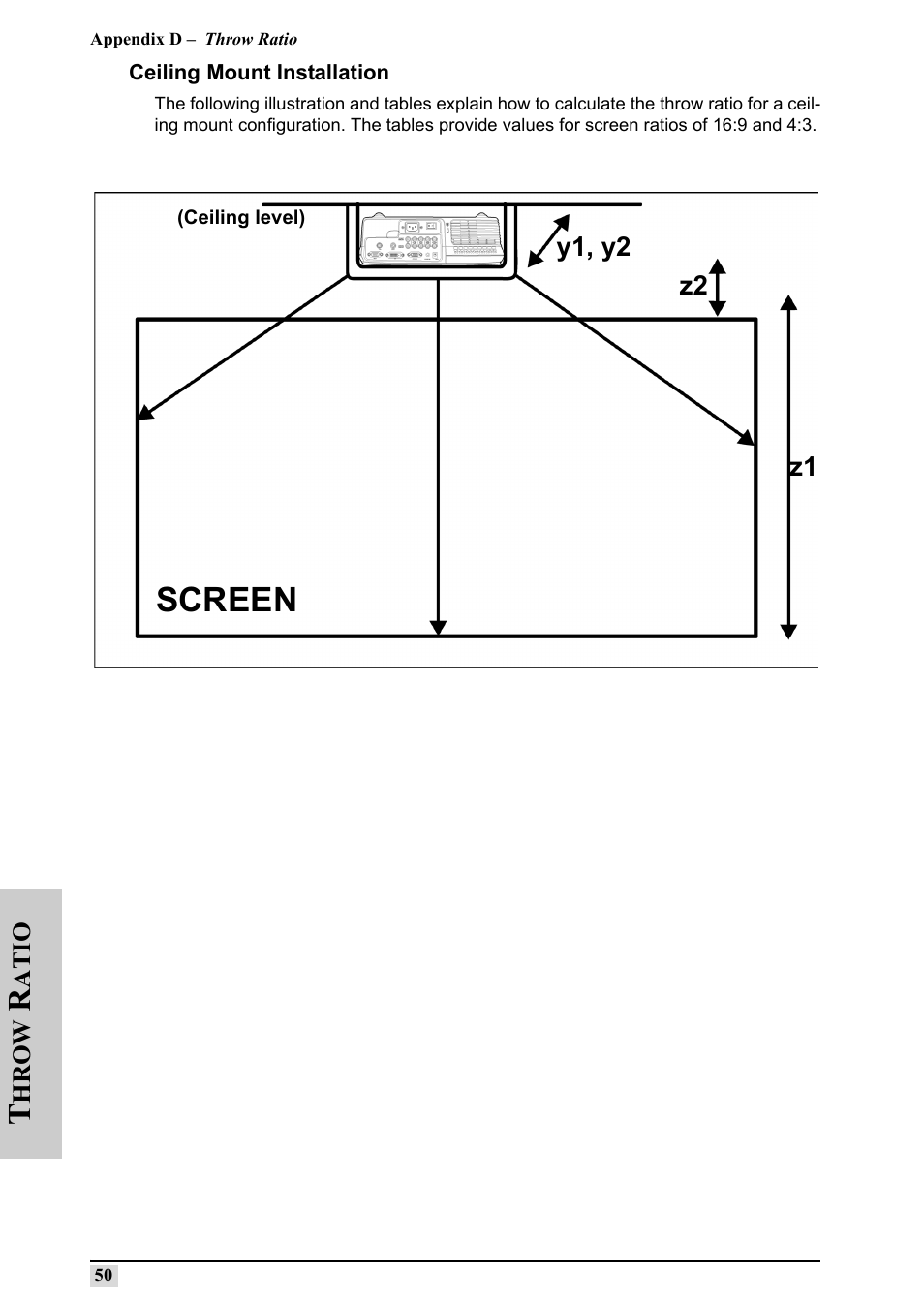 Ceiling mount installation, Screen | Silicon Optix 50HD User Manual | Page 59 / 68