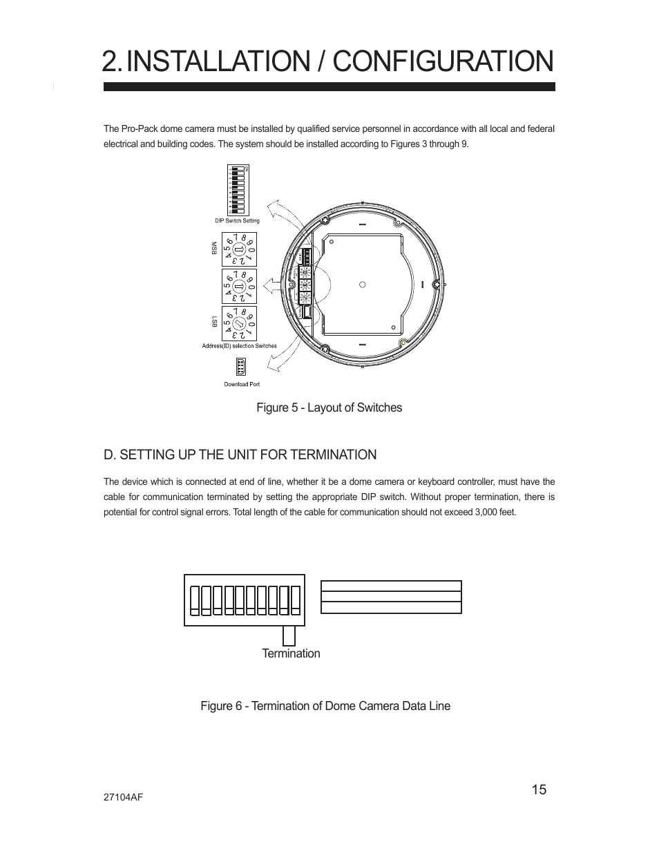 Installation / configuration, D. setting up the unit for termination | Silicon Optix Open Eye Pro-Pack Dome Camera CM-525P User Manual | Page 15 / 56