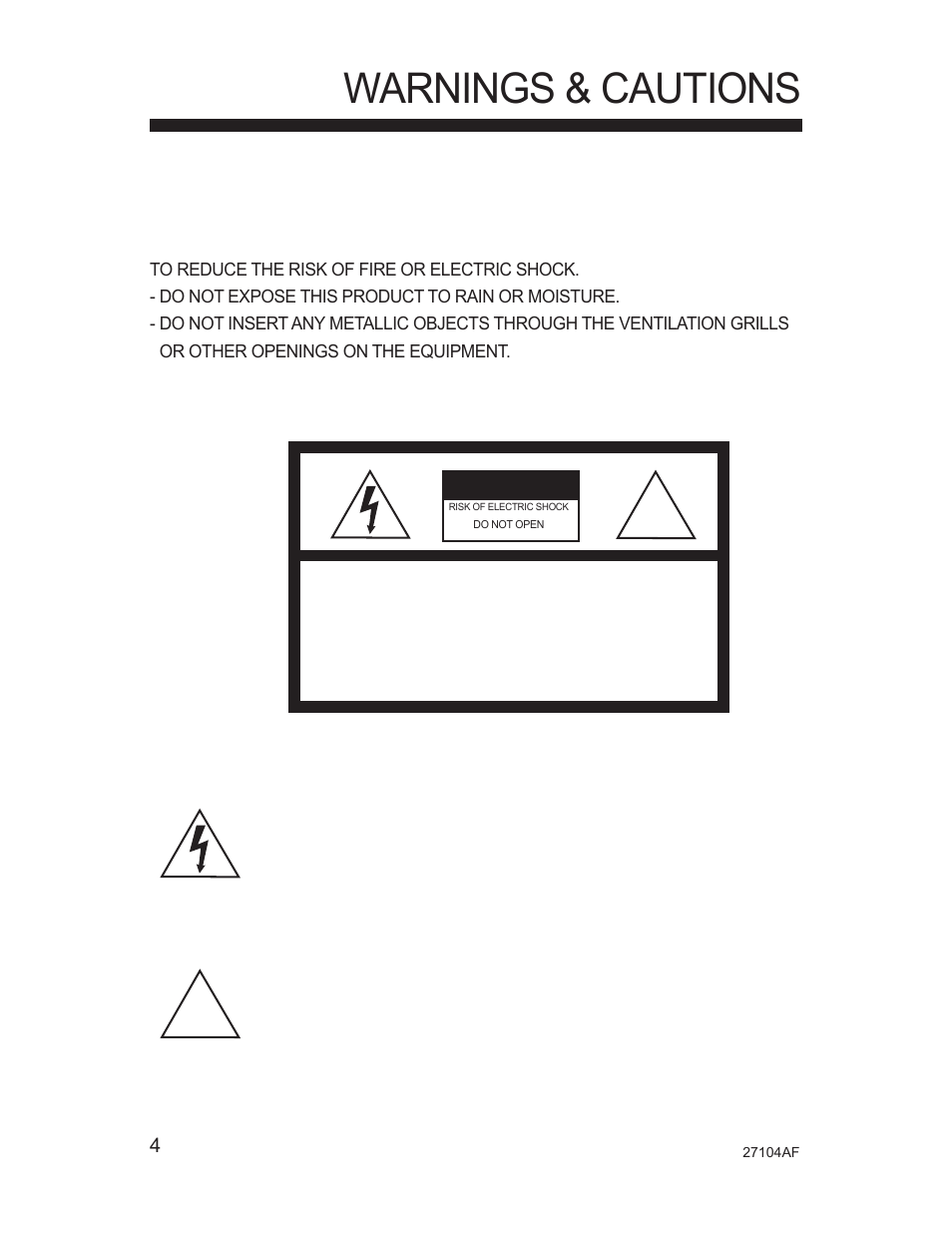 Warnings & cautions | Silicon Optix Open Eye Pro-Pack Dome Camera CM-525P User Manual | Page 4 / 56