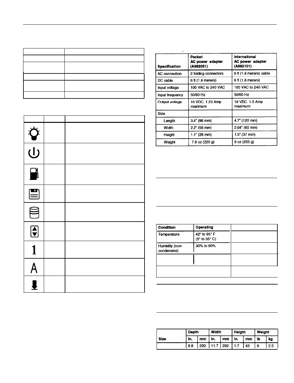 Infrared specifications, Led panel, Power sources | Environmental requirements, Physical dimensions, Infrared specifications power sources | Seanix Epson ActionNote 900 User Manual | Page 3 / 12