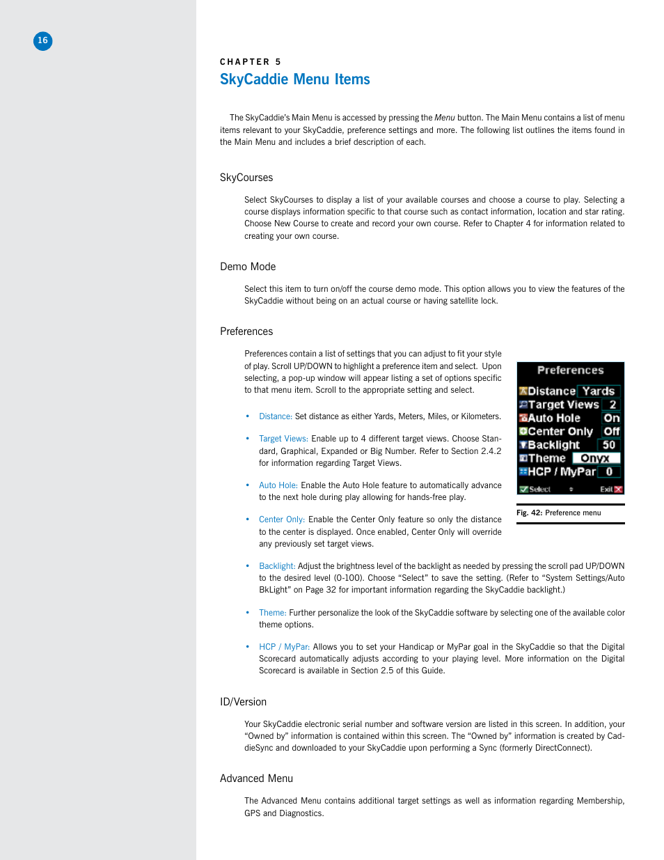 Skycaddie menu items | SkyGolf SkyCaddie SG5 User Manual | Page 16 / 22