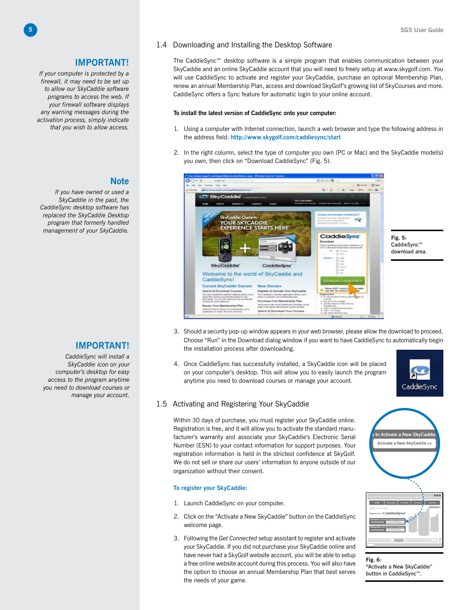 Important | SkyGolf SkyCaddie SG5 User Manual | Page 5 / 22
