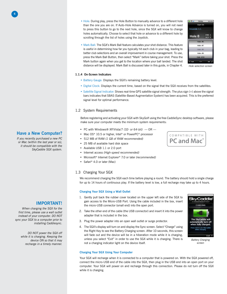 Pc and mac, Important, Have a new computer | SkyGolf SkyCaddie SGX User Manual | Page 4 / 26