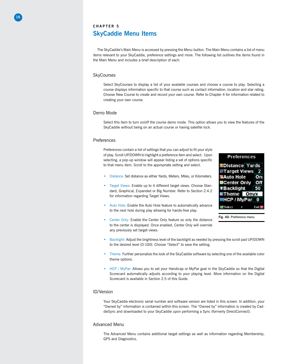 Skycaddie menu items | SkyGolf SkyCaddie SG3.5 User Manual | Page 16 / 22