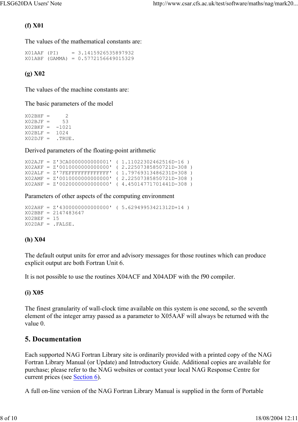 Documentation | Silicon Power Computer & comm SILICON GRAPHICS (IRIX 6) DOUBLE PRECISION FLSG620DA User Manual | Page 8 / 10